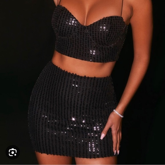 Oh Polly Dresses & Skirts - Oh polly Disco Ball embellished mini skirt and crop top in black. Size US 6